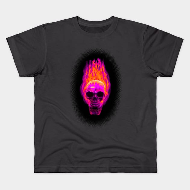 Flaming skull Kids T-Shirt by KeegansKolourStudio